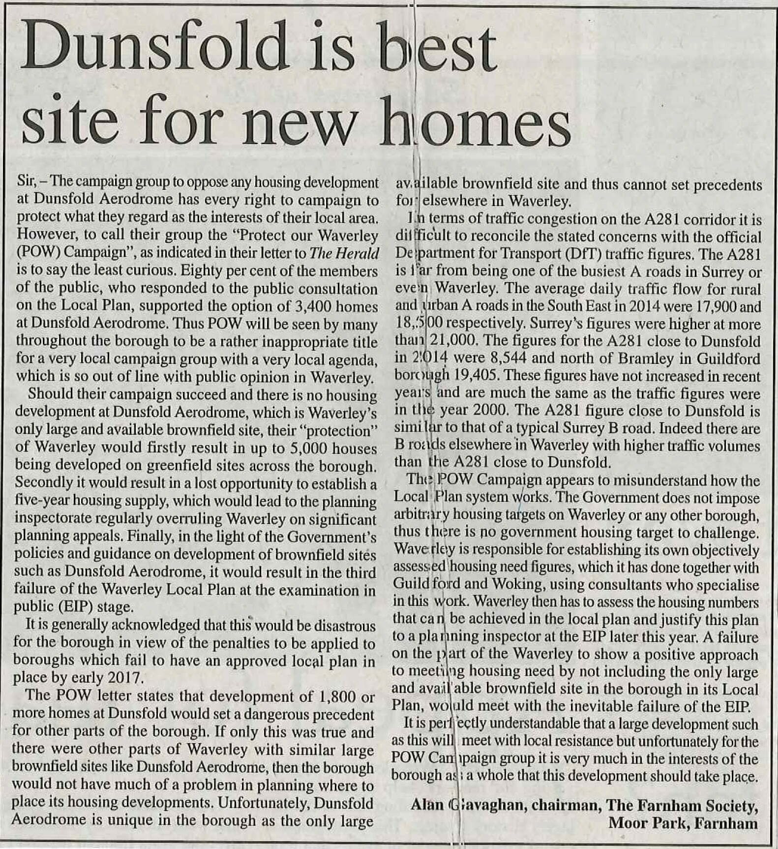 dunsfold is best site for new homes